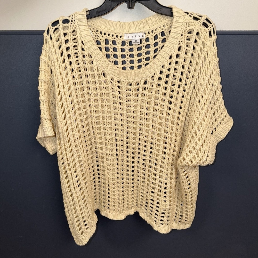 Hyfve Open Stitch Boxy Beige Sweater Fairycore Boho Oversized Size Small S